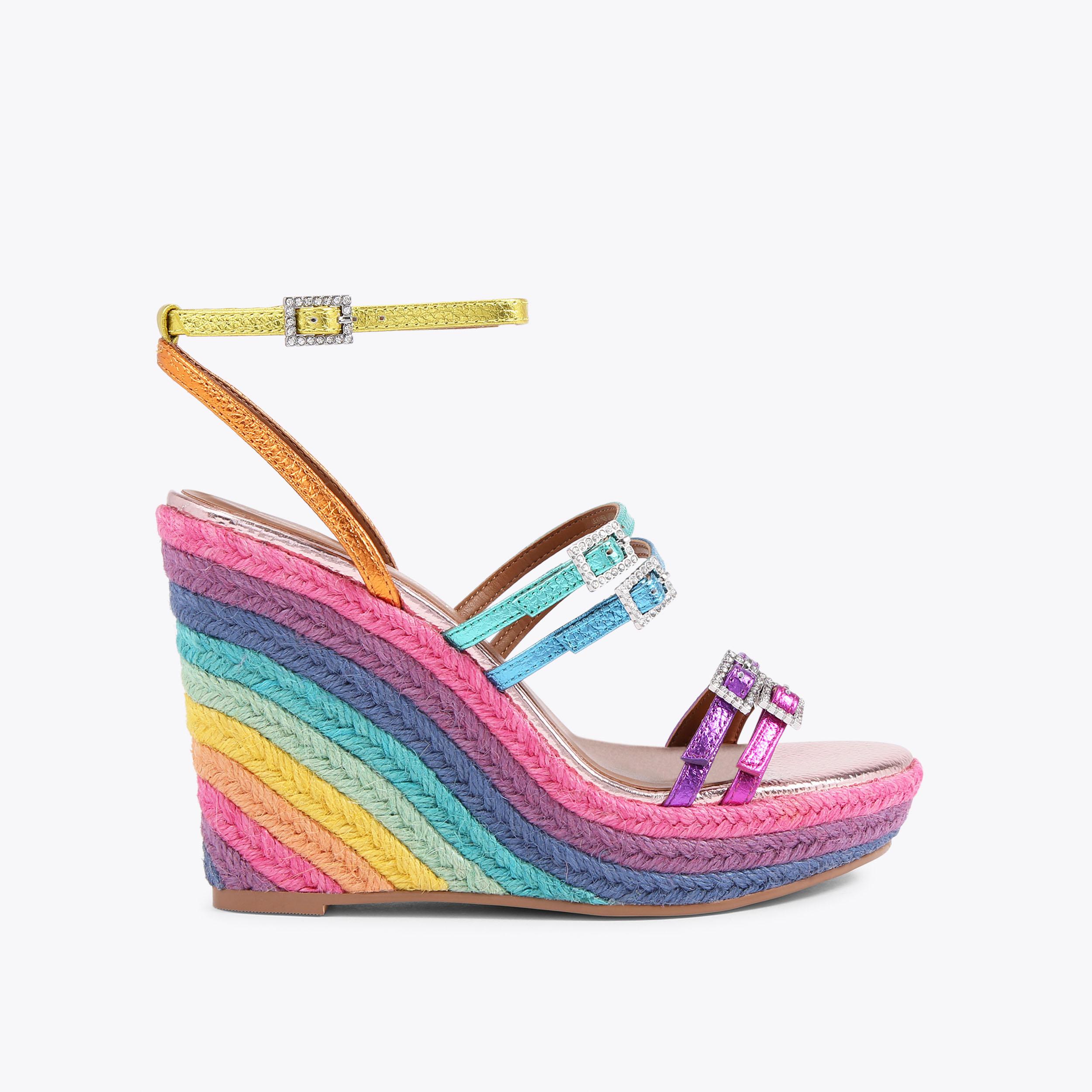 PIERRA WEDGE Multi Colour Crystal Buckle Wedge Heel by KURT GEIGER LONDON