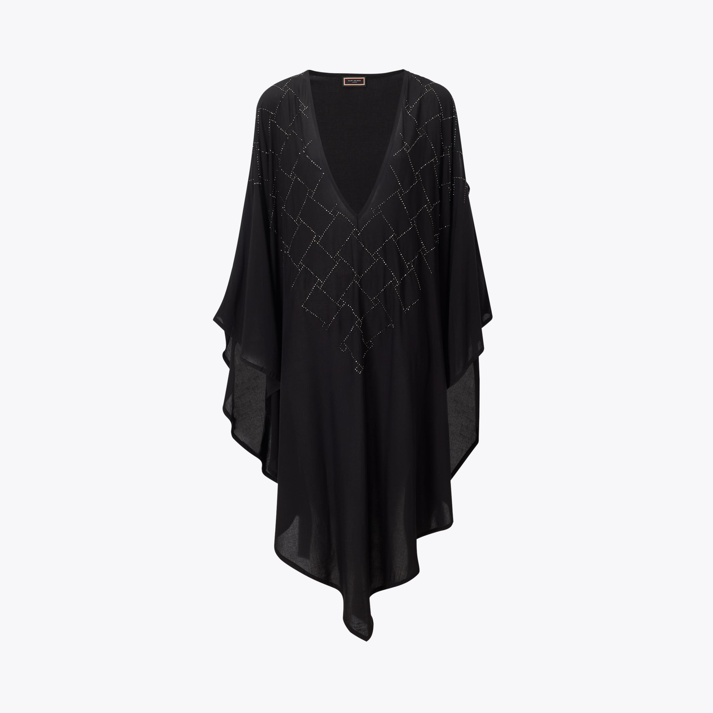 POTTERY KAFTAN ブラック Unique Vintage 1970s Black Floral Burnout Mesh High Neck Caftan