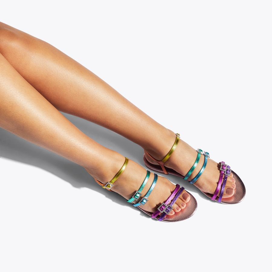 PIERRA FLAT SANDAL Multi Colour Flat Crystal Buckle Sandal by KURT