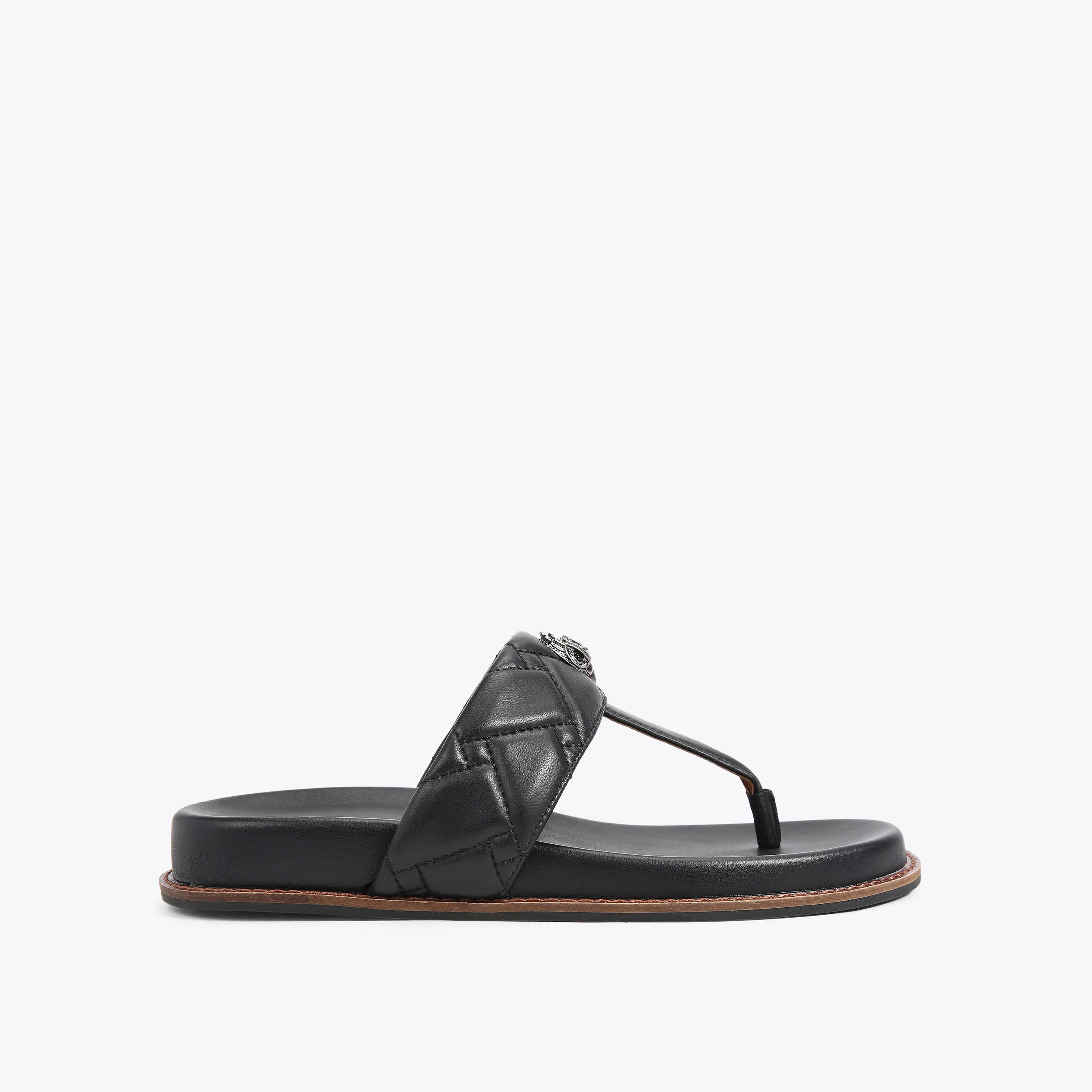KENSINGTON T-BAR CHUNKY Black Chunky Slide On Toe Post KENSINGTON T-BAR CHUNKY Black Chunky Slide On Toe Post