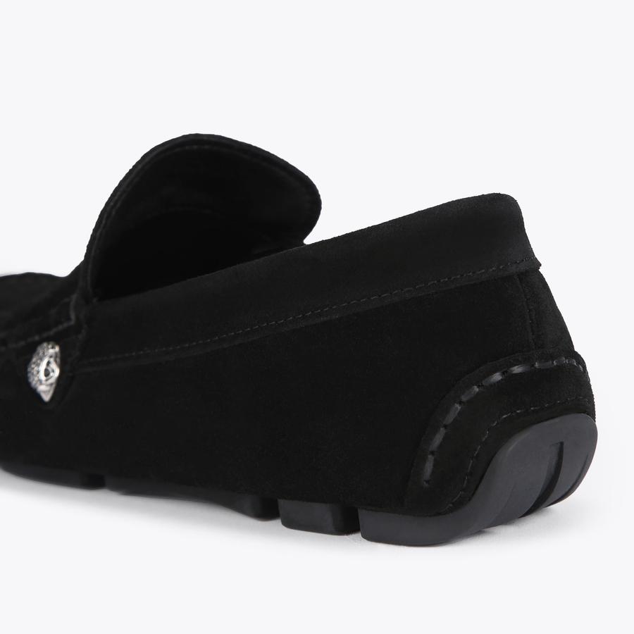 TASSEL FRINGE MOCCASIN Black Suede Slip On Shoes by KURT