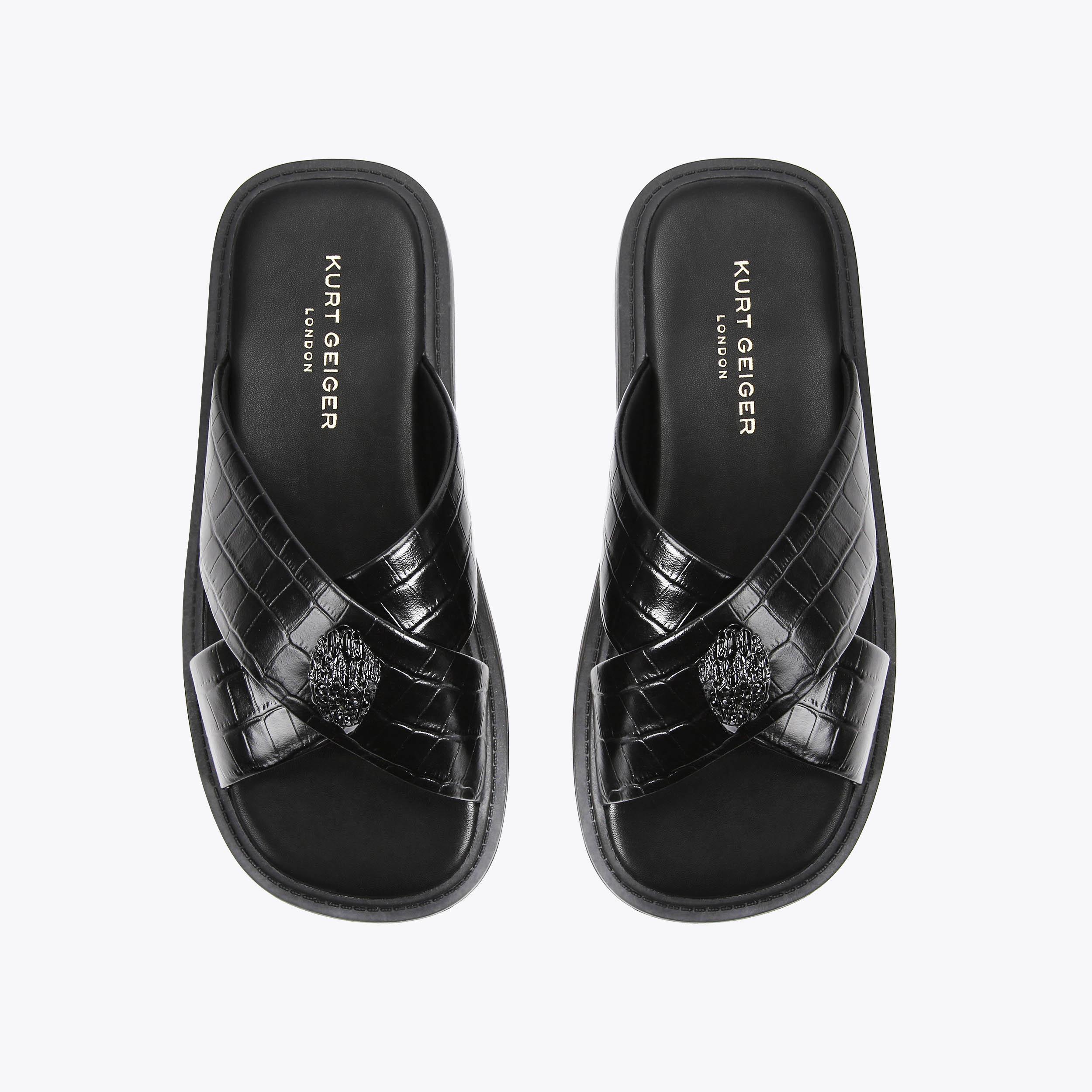 OWEN Black Lizard Embossed Sandal by KURT GEIGER LONDON