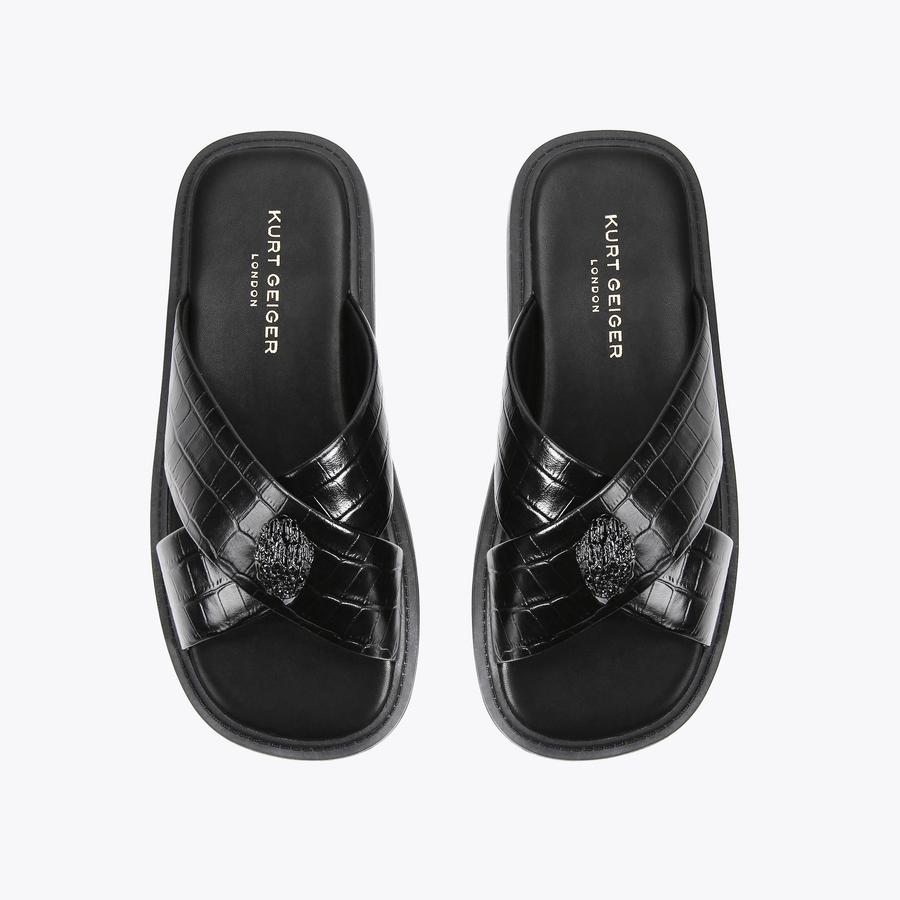 OWEN Black Lizard Embossed Sandal by KURT GEIGER LONDON