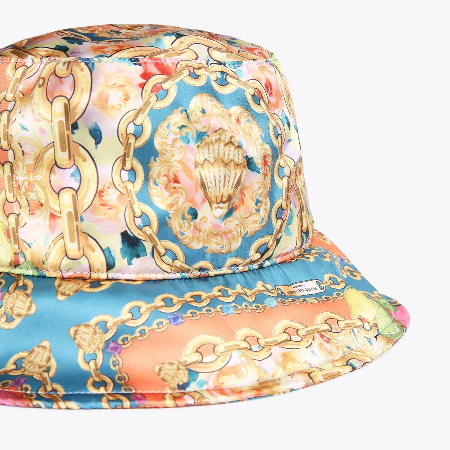 Kurt Geiger KENSINGTON BUCKET HAT with Gold Chain & Sea Shell Print KENSINGTON BUCKET HAT Pastel Nylon Bucket Hat by KURT GEIGER  main image 2
