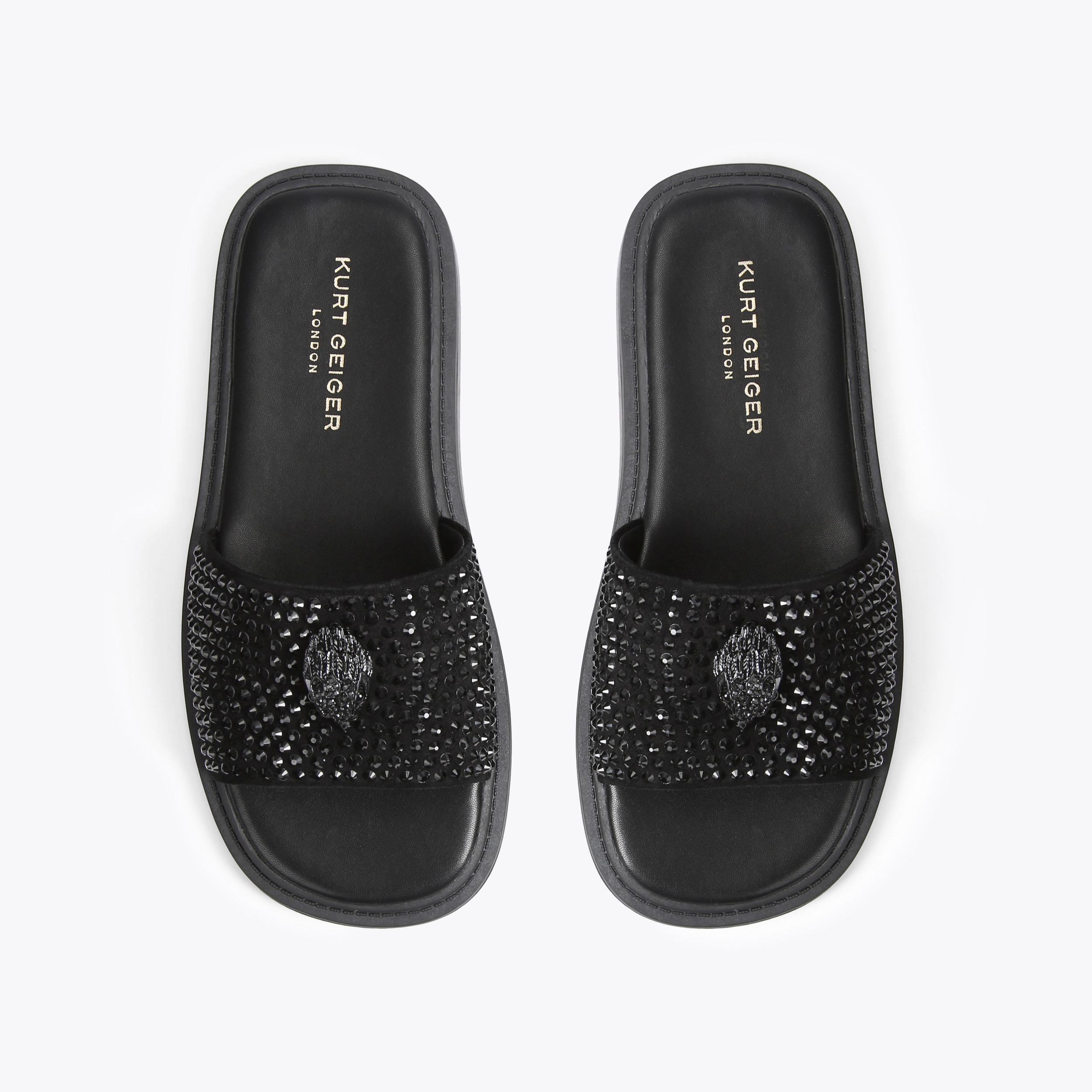 Black Gem Slide Sandals by Kurt Geiger London | Kurt Geiger