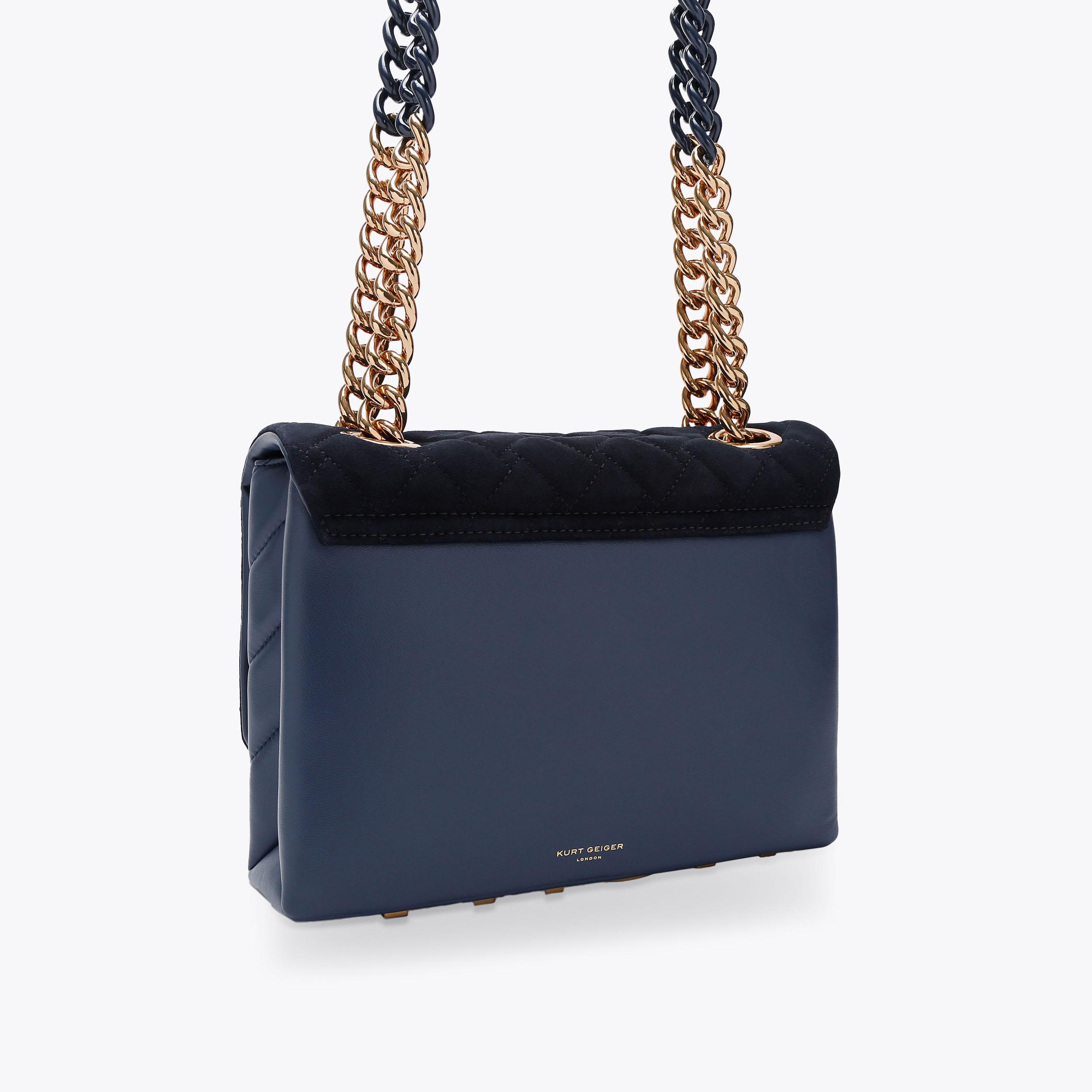 LARGE KENSINGTON KURT Navy Suede Shoulder Bag by KURT GEIGER LONDON