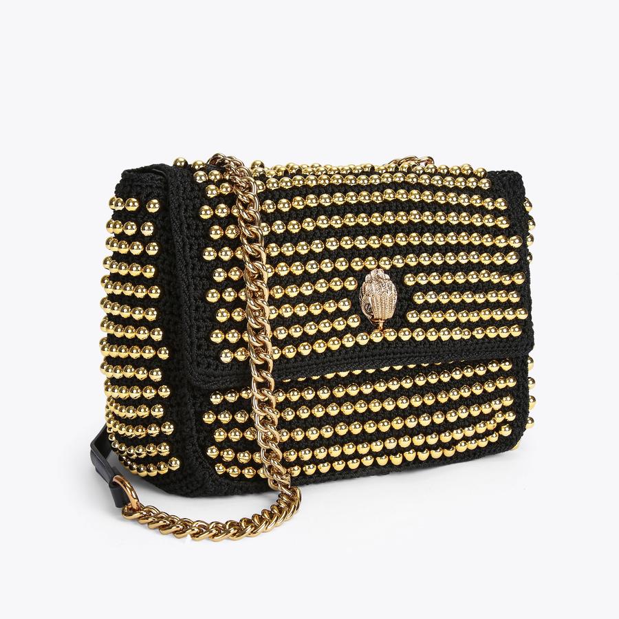 CROCHET KENSINGTON STUD Black Studded Shoulder Bag by KURT GEIGER