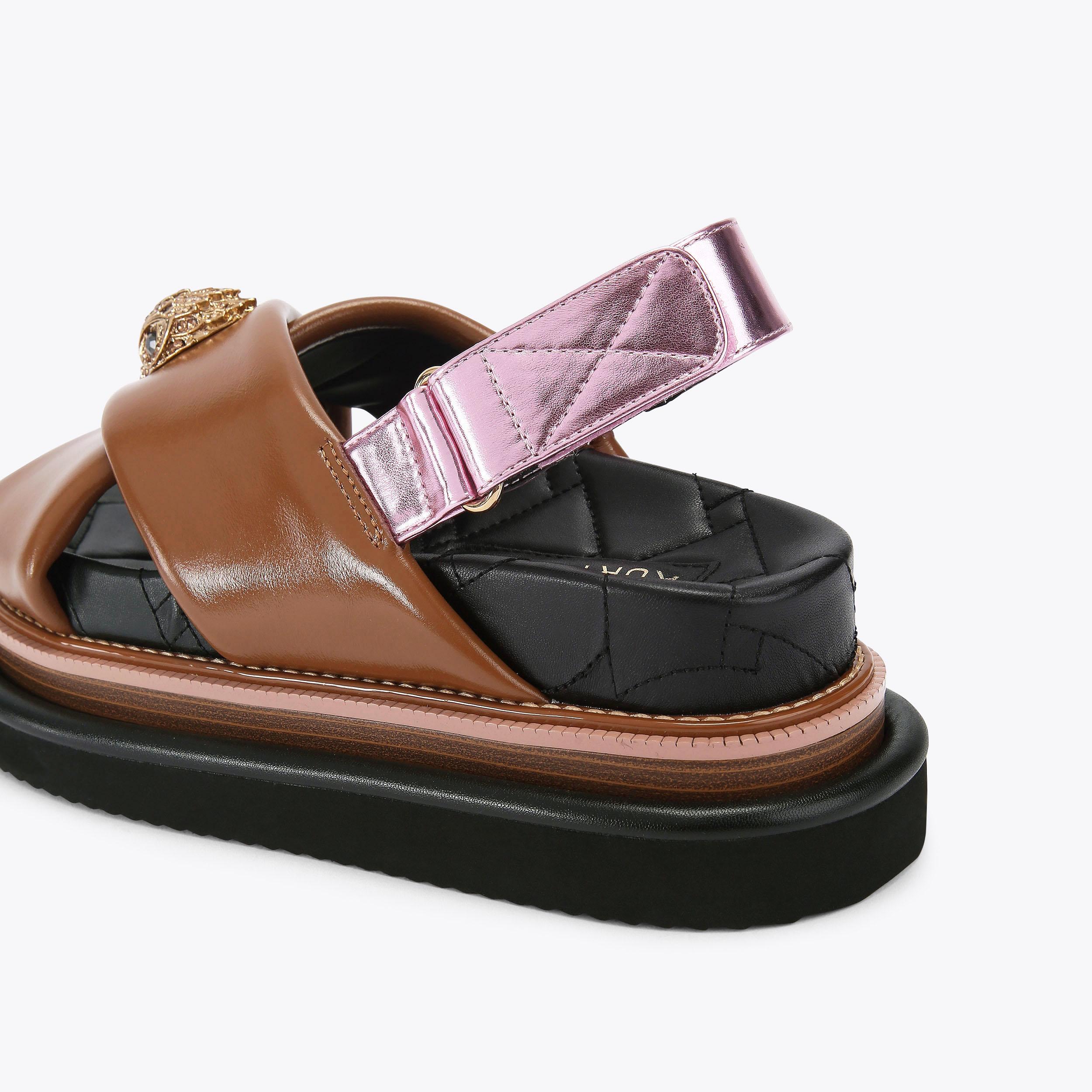 ORSON CROSS STRAP SANDAL Bronze Gold Leather Strap Chunky ORSON CROSS STRAP SANDAL Bronze Gold Leather Strap Chunky