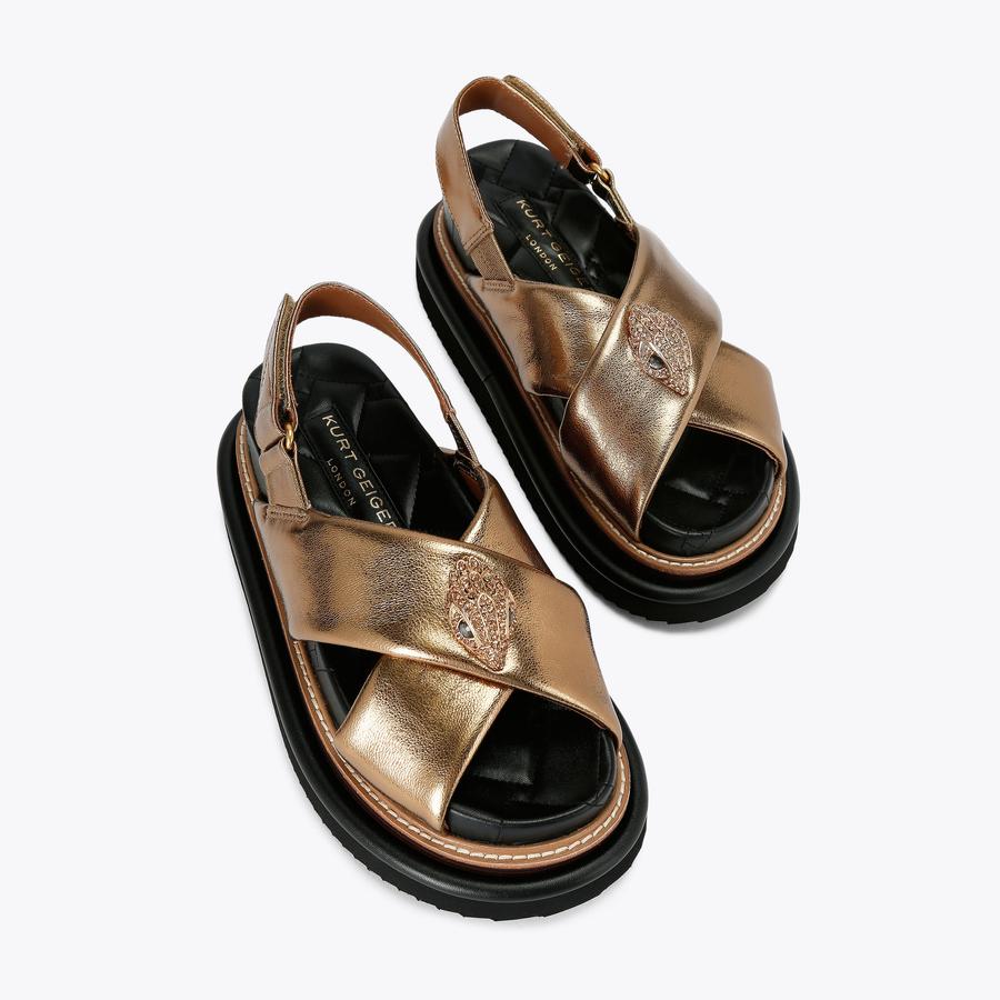 Orson Cross Strap Sandal Bronze Gold Leather | Kurt Geiger