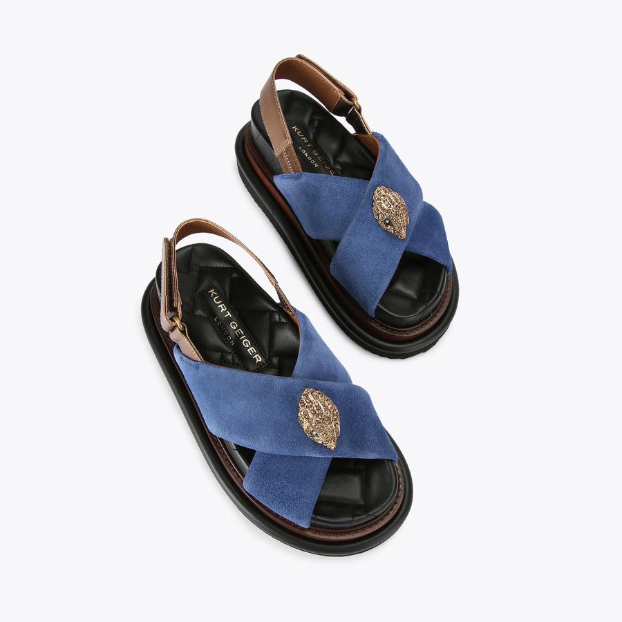 ORSON CROSS STRAP SANDAL Blue Suede Sandals by KURT GEIGER