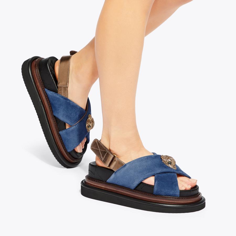 ORSON CROSS STRAP SANDAL Blue Suede Sandals by KURT GEIGER